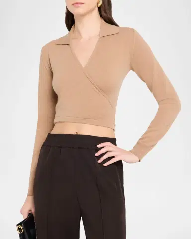Dolce & Gabbana Long-Sleeve Crop Wrap Polo Sweater | Thumbnail 4