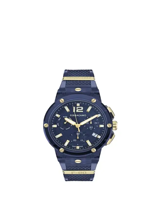 Ferragamo F-80 44mm Translucent Blue Bioplastic Chronograph Watch