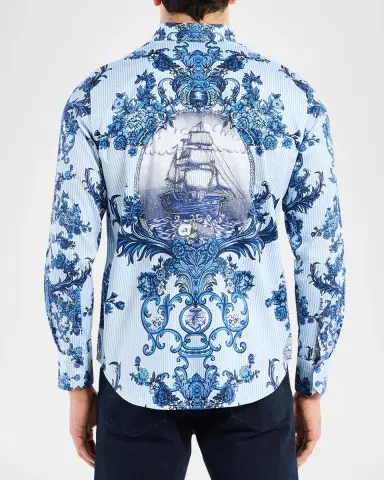 Robert Graham Men's Bayswater Pinstripe Damask Stretch Sport Shirt | Thumbnail 3 Robert Graham Men's Bayswater Pinstripe Damask Stretch Sport Shirt | Thumbnail 3