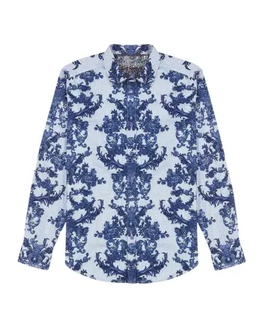 Robert Graham Men's Bayswater Pinstripe Damask Stretch Sport Shirt | Thumbnail 1 Robert Graham Men's Bayswater Pinstripe Damask Stretch Sport Shirt | Thumbnail 1