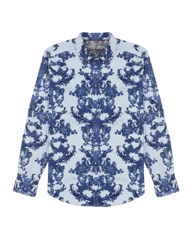 Men 's Bayswater Pinstripe Damask Stretch Sport Shirt