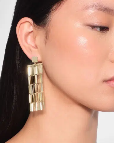 LANA Laser-Cut Rectangle Chandelier Earrings in 14K Gold | Thumbnail 2