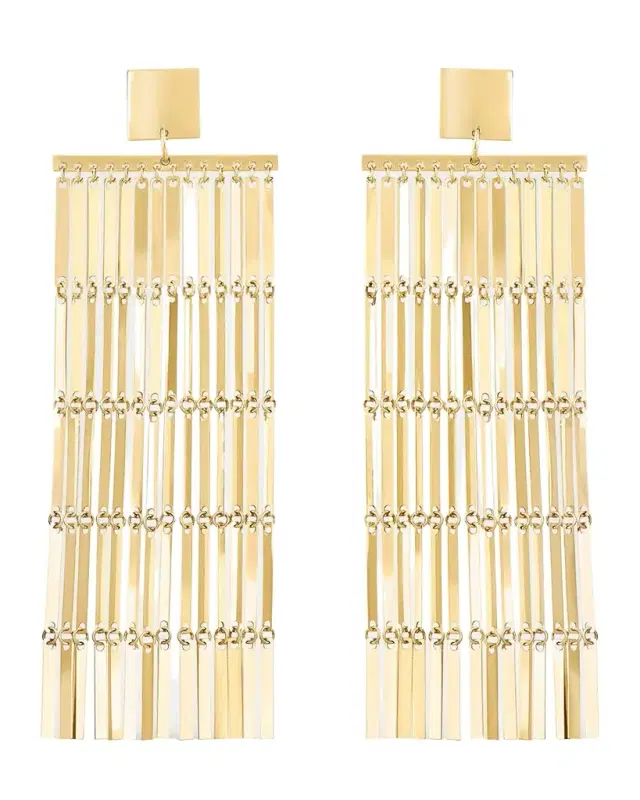 Laser-Cut Rectangle Chandelier Earrings in 14K Gold