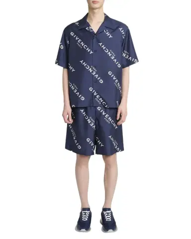 Givenchy Men 's Silk All-Over Logo Bowling Shirt | Thumbnail 1