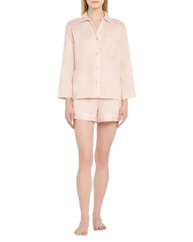Embroidered Cotton Sateen Short Pajama Set