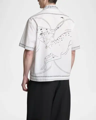 Jacquemus Men's The Jean Dog-Print Cotton Camp Shirt | Thumbnail 3 Jacquemus Men's The Jean Dog-Print Cotton Camp Shirt | Thumbnail 3