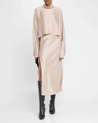 LAPOINTE Satin Bias Slit Midi Skirt | Thumbnail 5