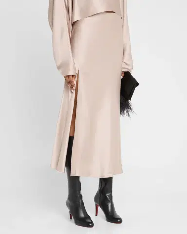LAPOINTE Satin Bias Slit Midi Skirt | Thumbnail 7