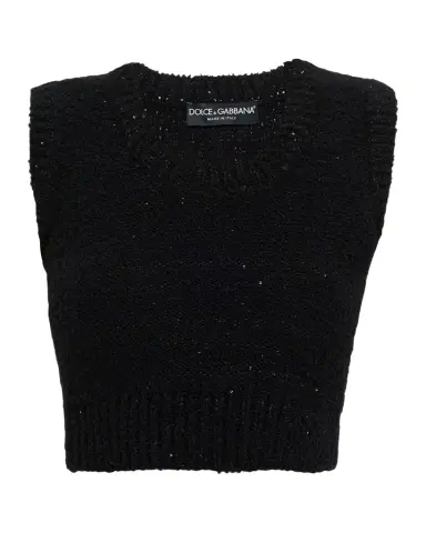 Dolce & Gabbana Misto Paillette Boucle Crop Tank Top | Thumbnail 1