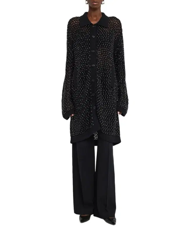 Diotima Embellished Open Knit Cardigan Coat