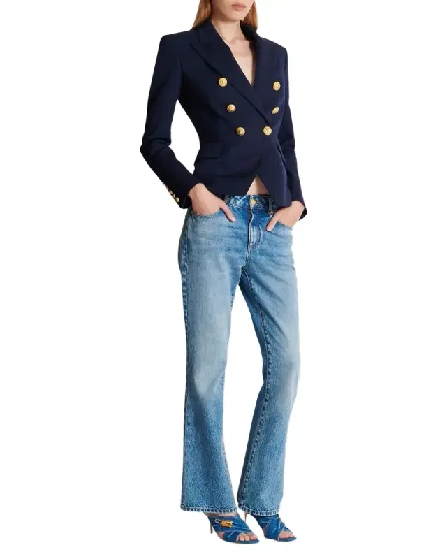 6-Button Fitted Wool Blazer