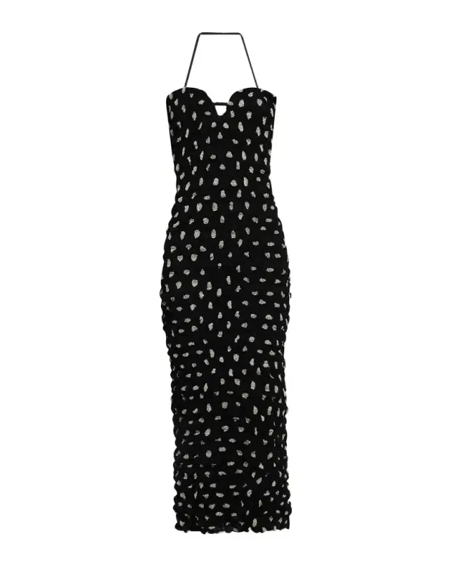 Nanushka Haylen Seersucker Chiffon Halter Midi Dress