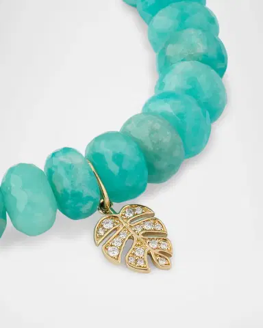 Sydney Evan 14K Gold Diamond Pave Leaf Charm Amazonite Beaded Bracelet | Thumbnail 3 Sydney Evan 14K Gold Diamond Pave Leaf Charm Amazonite Beaded Bracelet | Thumbnail 3