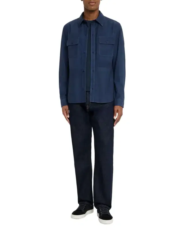 Men 's Nubuck Leather Button-Front Shirt