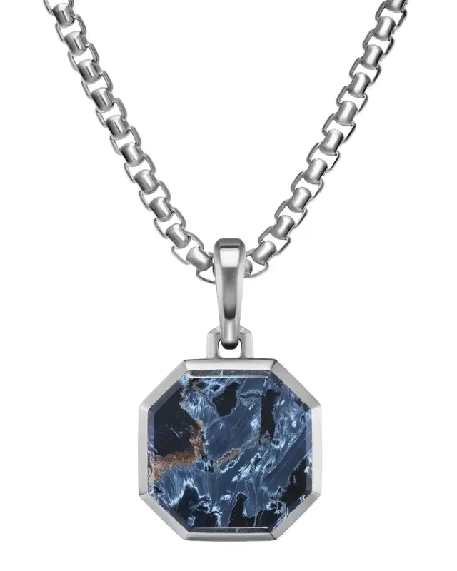 Men 's Faceted Stone Amulet in Silver with Pietersite, 16mm