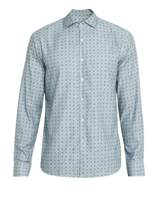 Men 's Cotton and Lyocell Geometric-Print Sport Shirt