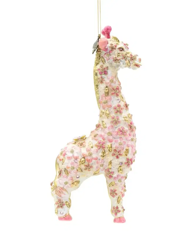 Jay Strongwater Pink Floral Giraffe Christmas Ornament