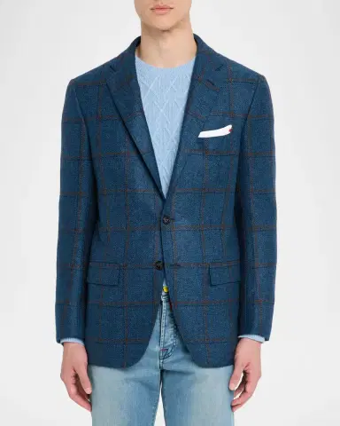 Kiton Men's Soft Cashmere Plaid Sport Coat | Thumbnail 4 Kiton Men's Soft Cashmere Plaid Sport Coat | Thumbnail 4