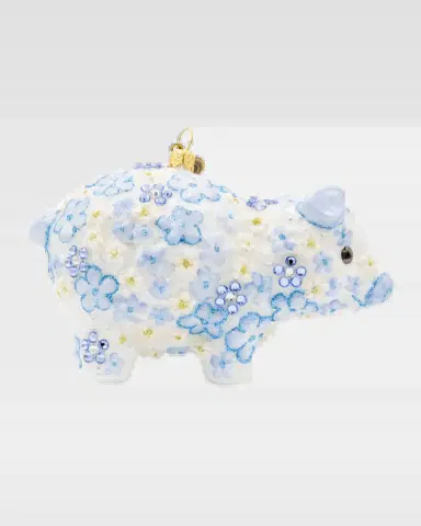 Jay Strongwater Blue Floral Piggy Christmas Ornament | Thumbnail 2