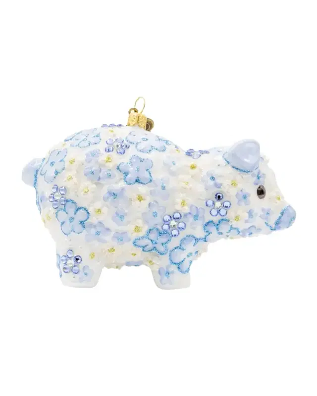 Jay Strongwater Blue Floral Piggy Christmas Ornament