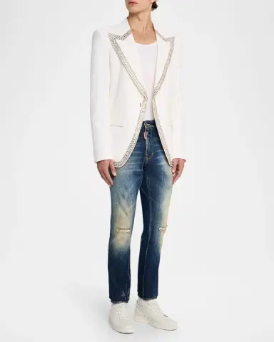 Dsquared2 Men 's 70s Glam Stud-Trim Blazer | Thumbnail 2 Dsquared2 Men 's 70s Glam Stud-Trim Blazer | Thumbnail 2