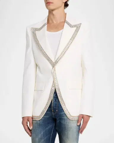 Dsquared2 Men 's 70s Glam Stud-Trim Blazer | Thumbnail 4 Dsquared2 Men 's 70s Glam Stud-Trim Blazer | Thumbnail 4