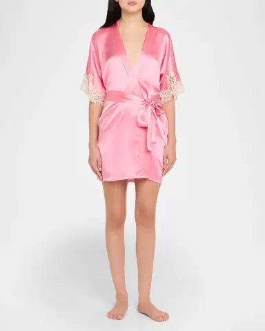 Christine Lingerie Gazebo Lace-Cuff Short Silk Robe | Thumbnail 2 Christine Lingerie Gazebo Lace-Cuff Short Silk Robe | Thumbnail 2