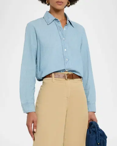 Nili Lotan Monti Chambray Denim Button-Down Shirt | Thumbnail 4