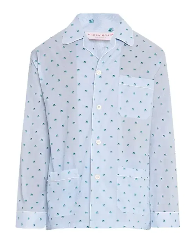 Derek Rose Men 's Ledbury Striped Elephant-Print Pajama Set
