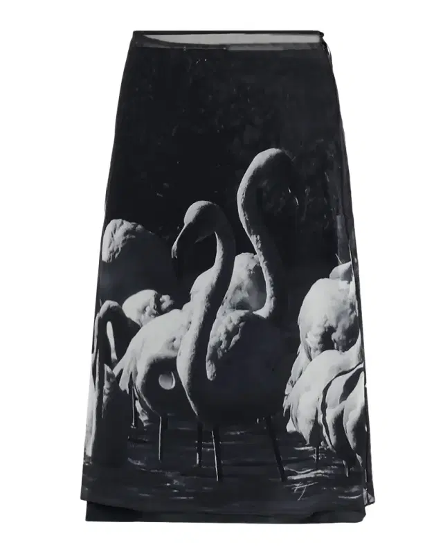 Flamingo-Print Silk Midi Skirt