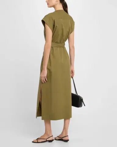Argent Belted Cap-Sleeve Cotton Twill Midi Shirtdress | Thumbnail 3 Argent Belted Cap-Sleeve Cotton Twill Midi Shirtdress | Thumbnail 3