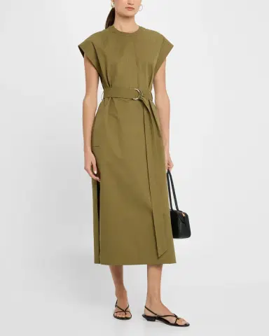 Argent Belted Cap-Sleeve Cotton Twill Midi Shirtdress | Thumbnail 4 Argent Belted Cap-Sleeve Cotton Twill Midi Shirtdress | Thumbnail 4