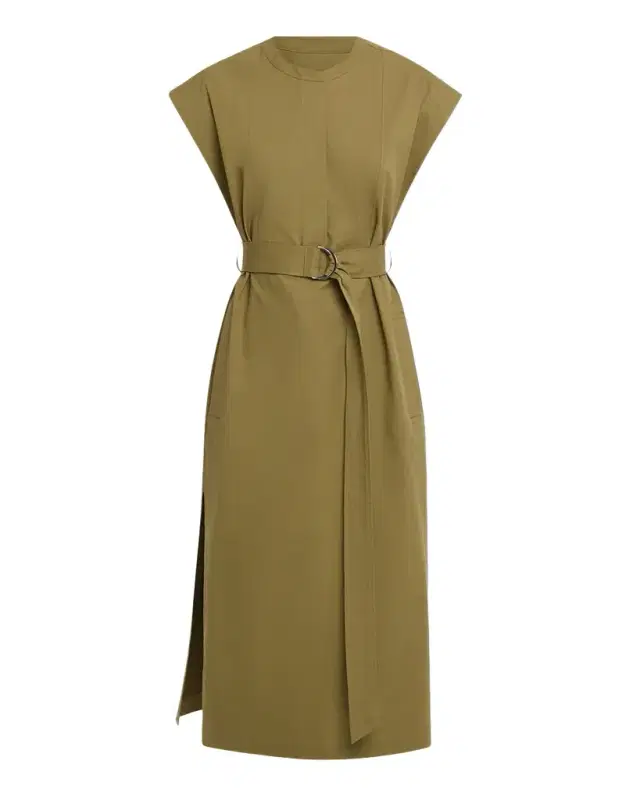 Belted Cap-Sleeve Cotton Twill Midi Shirtdress