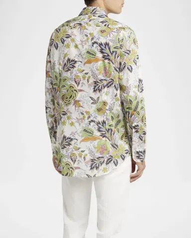 Etro Men's Cotton Floral Palm Sport Shirt | Thumbnail 3 Etro Men's Cotton Floral Palm Sport Shirt | Thumbnail 3
