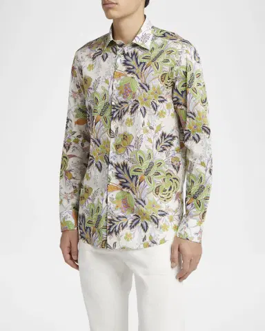 Etro Men's Cotton Floral Palm Sport Shirt | Thumbnail 4 Etro Men's Cotton Floral Palm Sport Shirt | Thumbnail 4