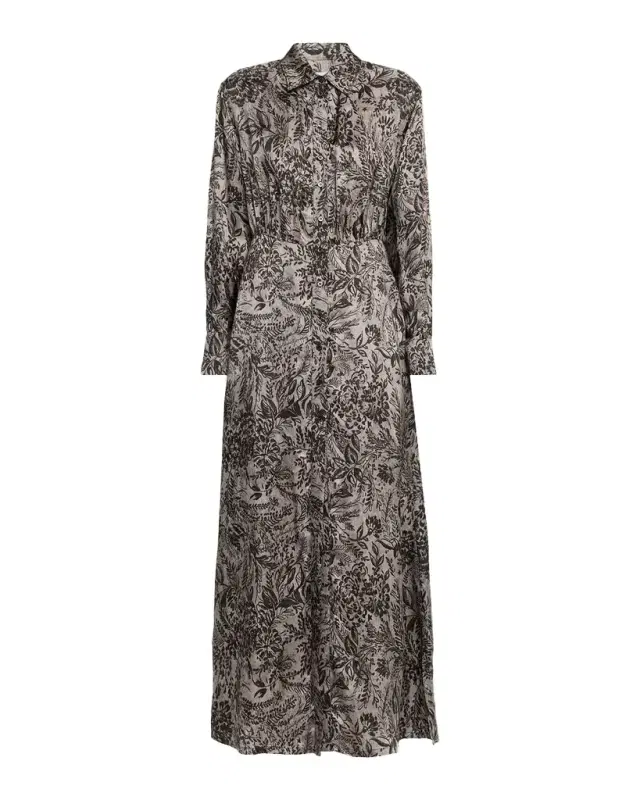 Golden Floral Viscose Twill Shirtdress