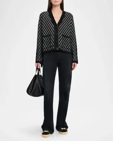 Golden Goose Journey Olidia Herringbone Jacquard Fringe-Trim Cardigan | Thumbnail 2