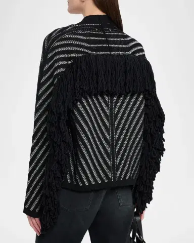 Golden Goose Journey Olidia Herringbone Jacquard Fringe-Trim Cardigan | Thumbnail 3