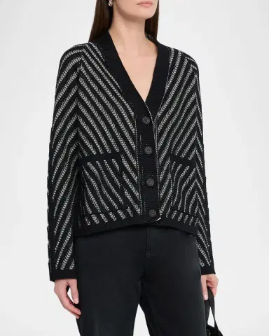 Golden Goose Journey Olidia Herringbone Jacquard Fringe-Trim Cardigan | Thumbnail 4