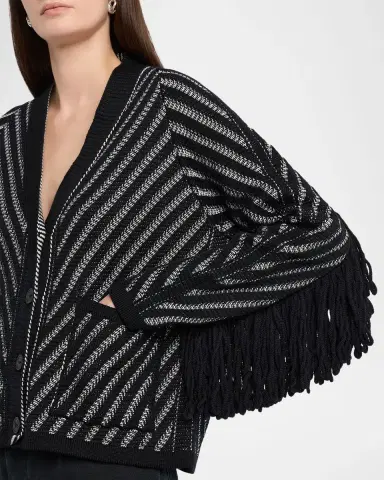 Golden Goose Journey Olidia Herringbone Jacquard Fringe-Trim Cardigan | Thumbnail 5