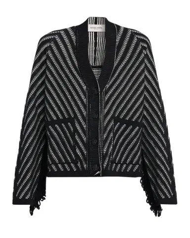 Golden Goose Journey Olidia Herringbone Jacquard Fringe-Trim Cardigan | Thumbnail 1