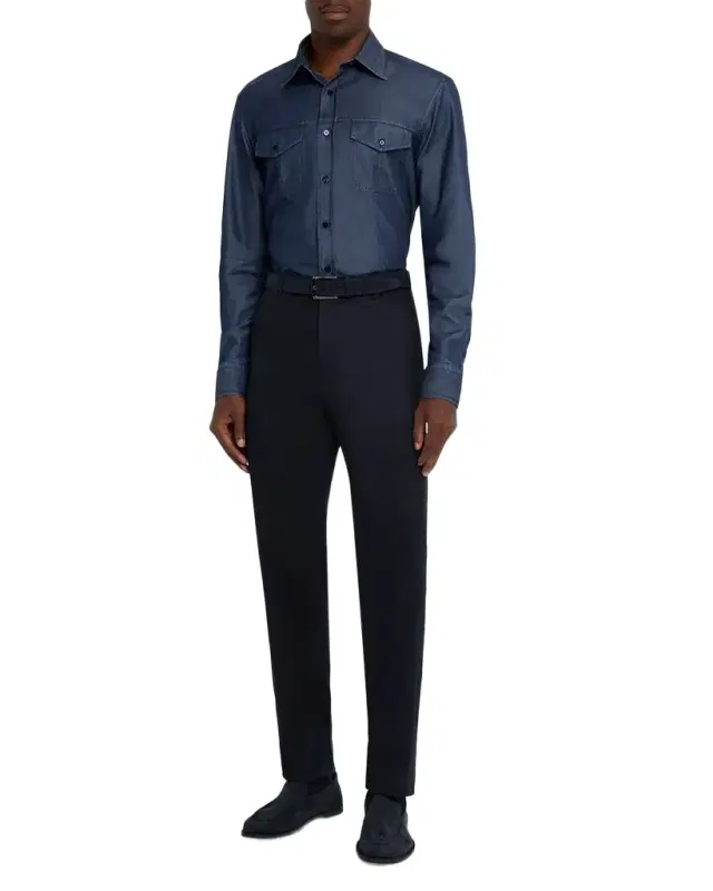 Men 's Cotton and Silk Denim Button-Down Shirt