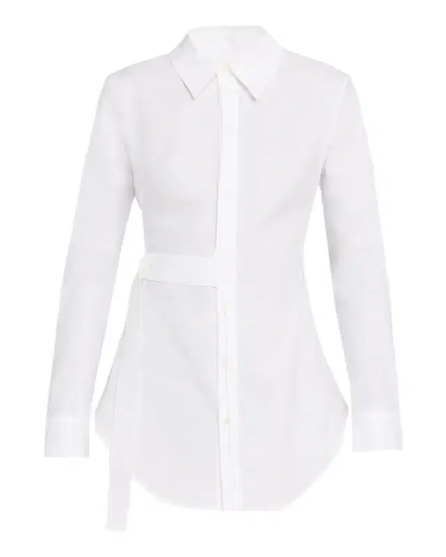 Waist-Strap Cotton Button-Down Shirt