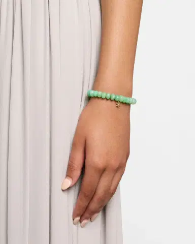 Sydney Evan 14K Gold Diamond Daisy Charm Chrysoprase Beaded Bracelet | Thumbnail 2