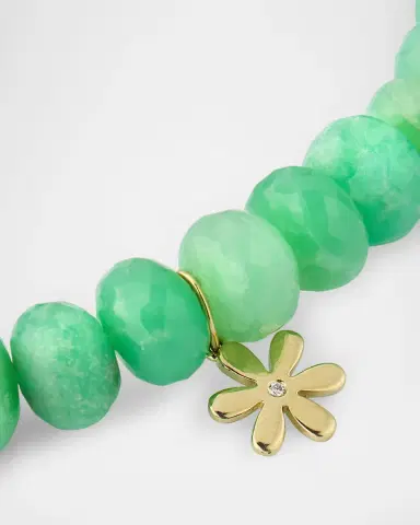 Sydney Evan 14K Gold Diamond Daisy Charm Chrysoprase Beaded Bracelet | Thumbnail 3