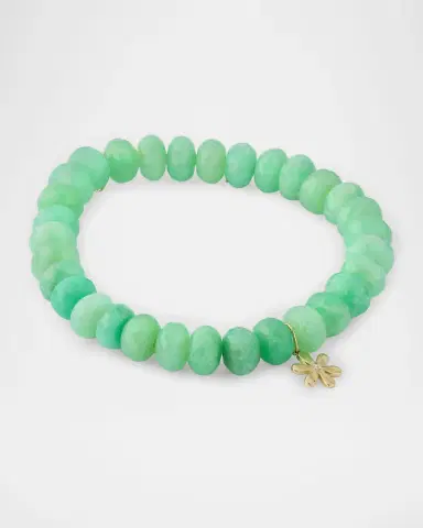 Sydney Evan 14K Gold Diamond Daisy Charm Chrysoprase Beaded Bracelet | Thumbnail 4