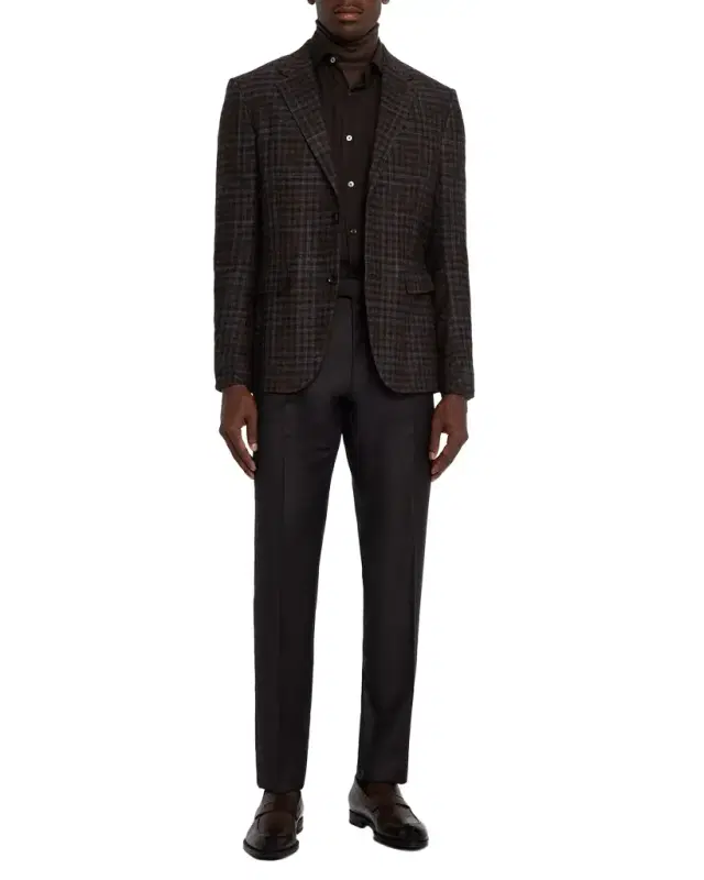 Men 's Check Winter Crossover Notch-Lapel Sport Coat