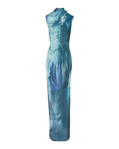 Jean Paul Gaultier Water-Print Draped Satin Maxi Dress | Thumbnail 1