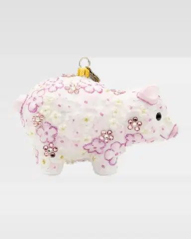 Jay Strongwater Pink Floral Piggy Christmas Ornament | Thumbnail 2