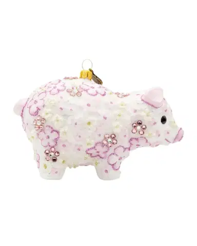 Jay Strongwater Pink Floral Piggy Christmas Ornament | Thumbnail 1